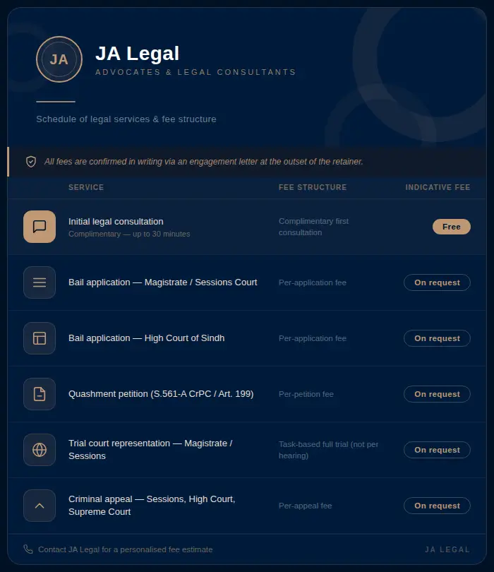 Fee structure for criminal law services